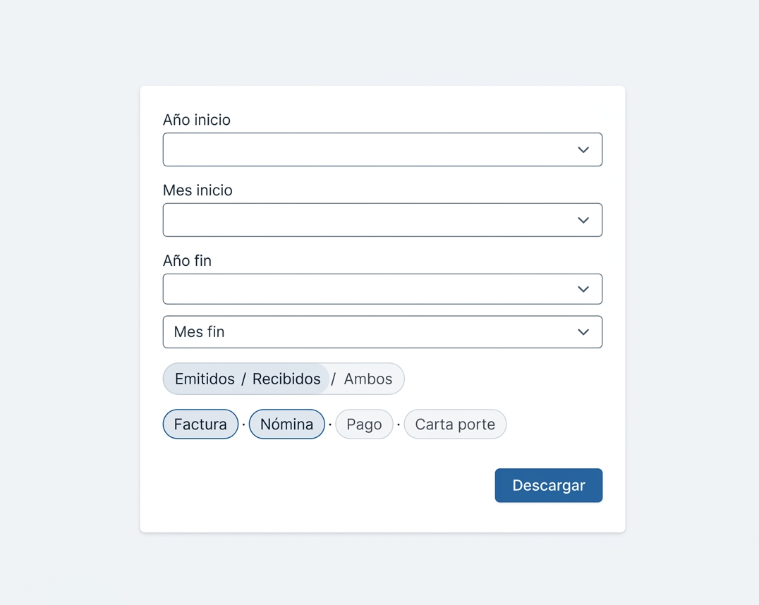 Pantalla de descarga por rango de fechas del sistema